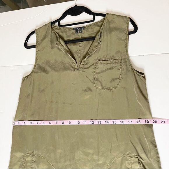 Theory Silk sleeveless Shift Dress Wandu 12 army green pockets - Picture 8 of 11